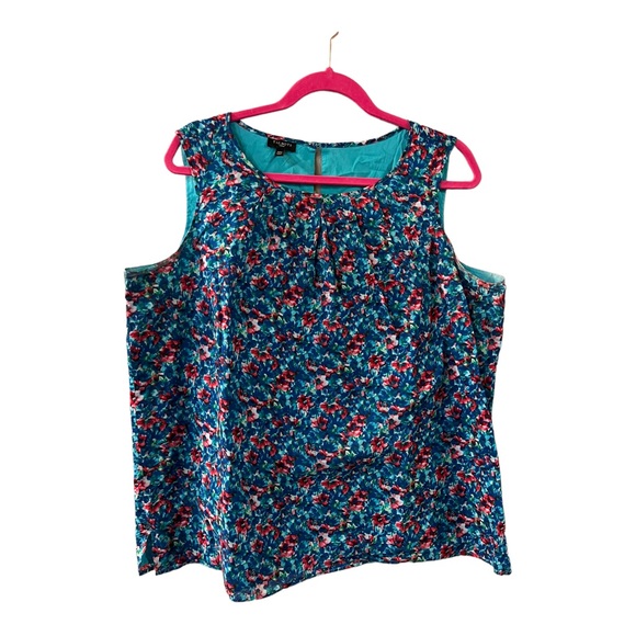 Talbots Tops - TALBOTS COTTON RUFFLE TRIM SHELL OVERSIZE PLUS SIZE FLORAL BRIGHT SUMMER TANK 14